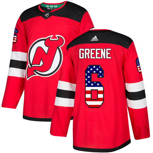 Adidas Devils #6 Andy Greene Red Home Authentic USA Flag Stitched NHL Jersey